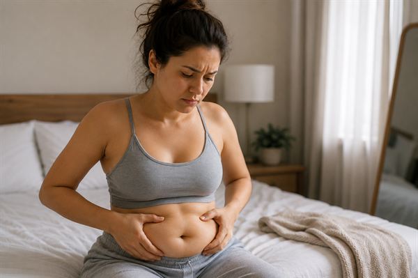 Mulher acordando inchada pela manhã